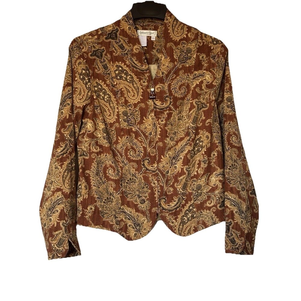 COLDWATER CREEK VTG Size L Women's Jacket, Brown Paisley, Full Zip